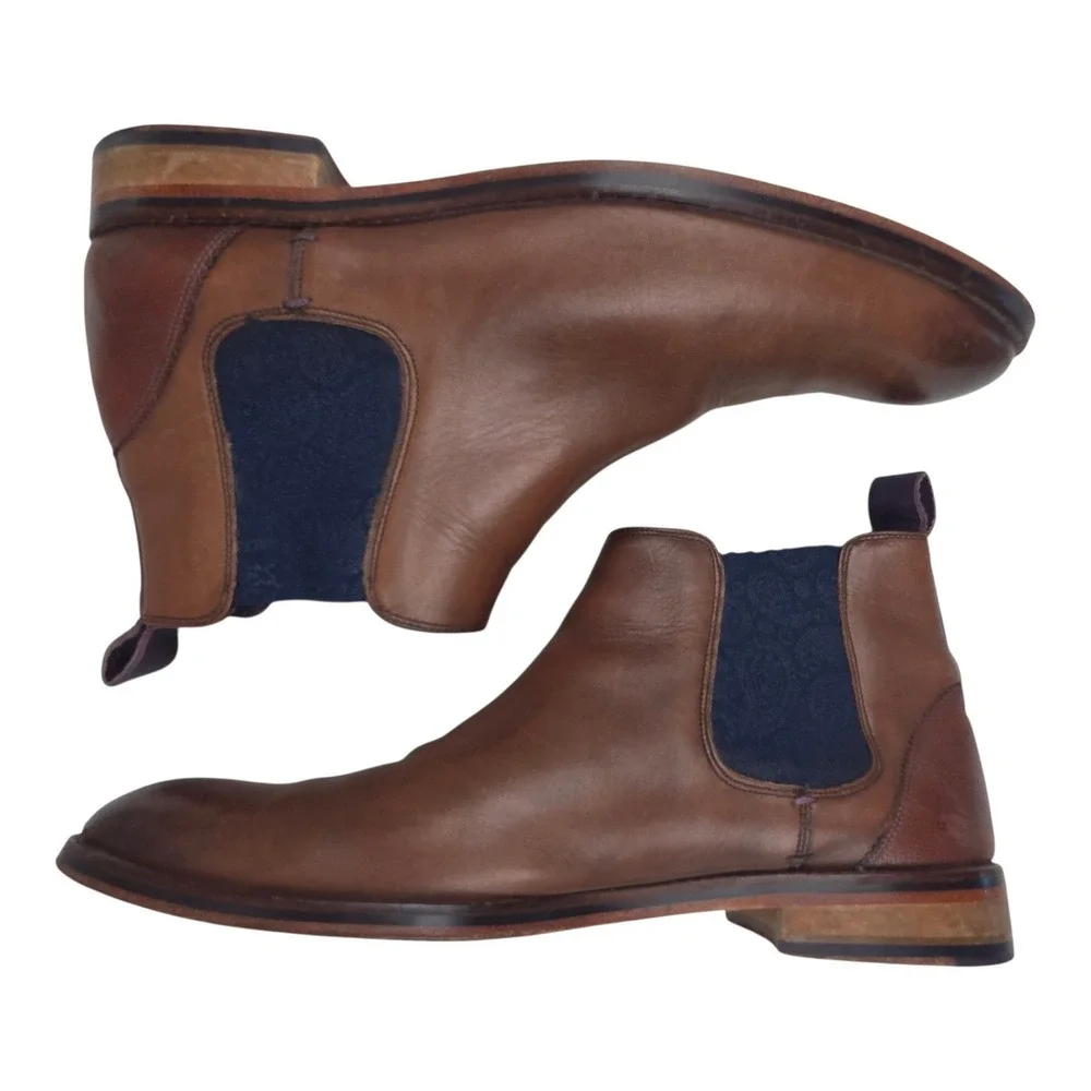 Ted Baker Camroon 4 Chelsea Boots US 10 Brown Leather Paisley Gusset Dress Shoes